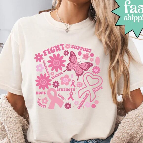 Breast Cancer Support Shirt, Breast Cancer Warrior Shirt, Pink Ribbon Shirt - Picture 1 of 4